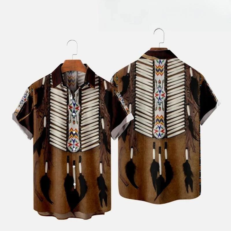 Fashion Ethnic Indian Clothing - Indiase etnische stijl 3D-print strandoverhemden heren